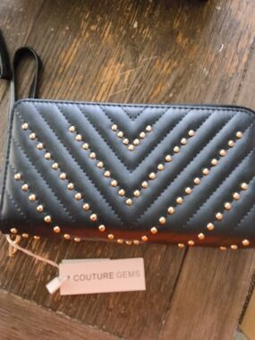 Couture Gems Black Quilted Zip Around Wallet